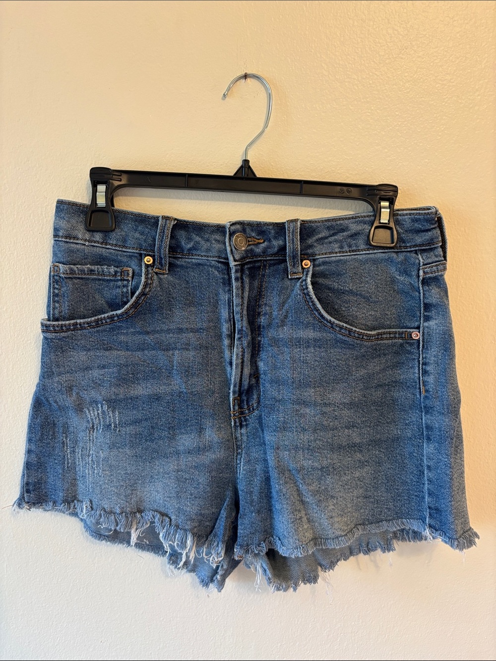 High rise Blue Distressed Frayed Denim Shorts